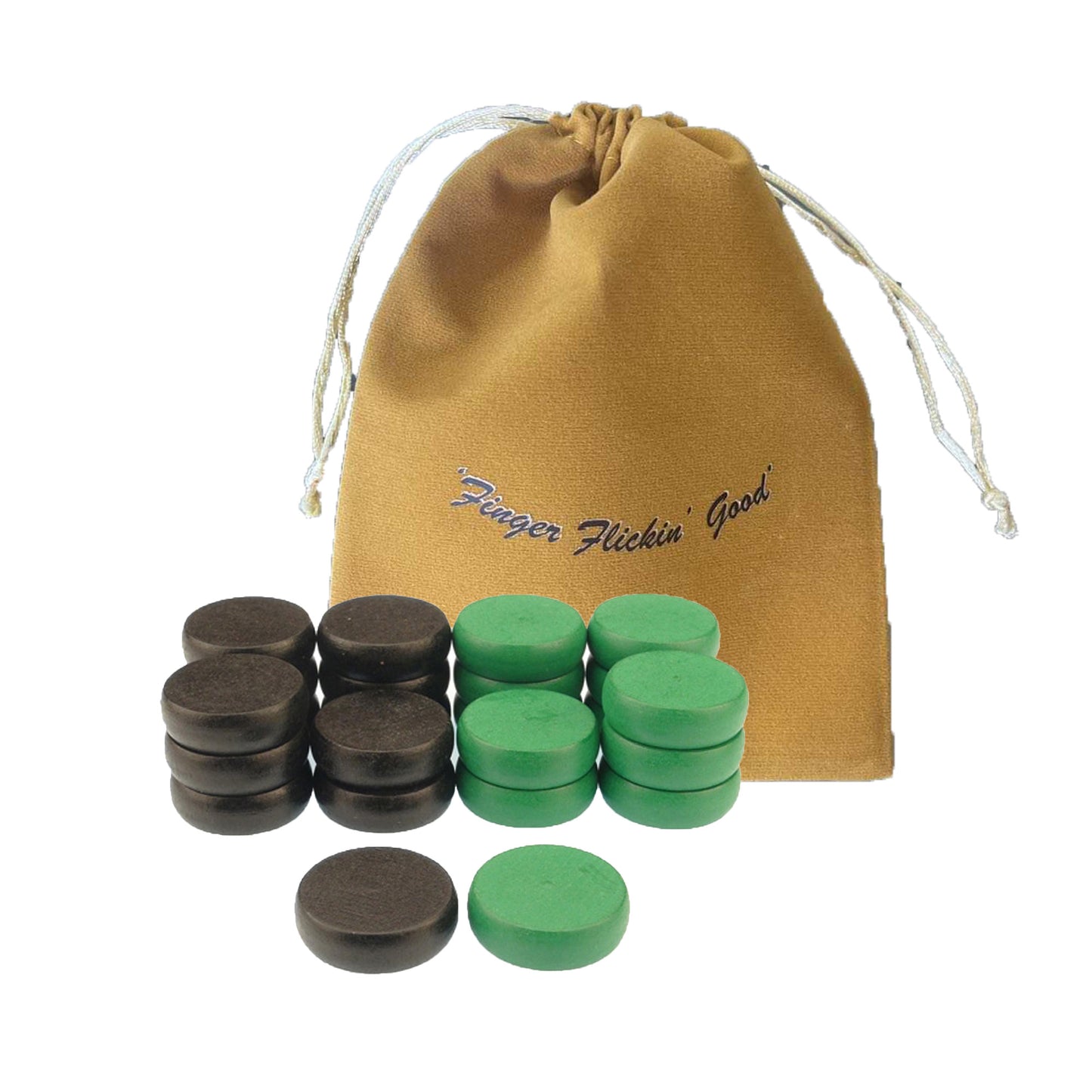 Crokinole Tournament Discs - 13 Black and 13 Green - Size 1-1/4" - 24 Needed + 2 Spare Discs - Bag Included - Carrom Alternative