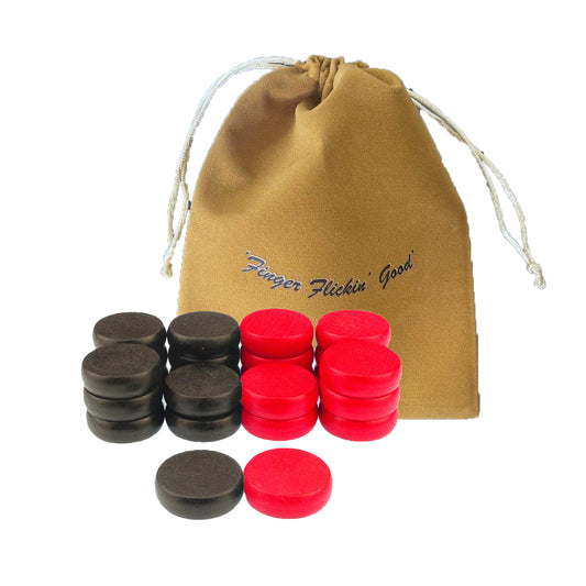 Crokinole Tournament Discs - 13 Black and 13 Red - Size 1-1/4" - 24 Needed + 2 Spare Discs - Bag Included - Carrom Alternative