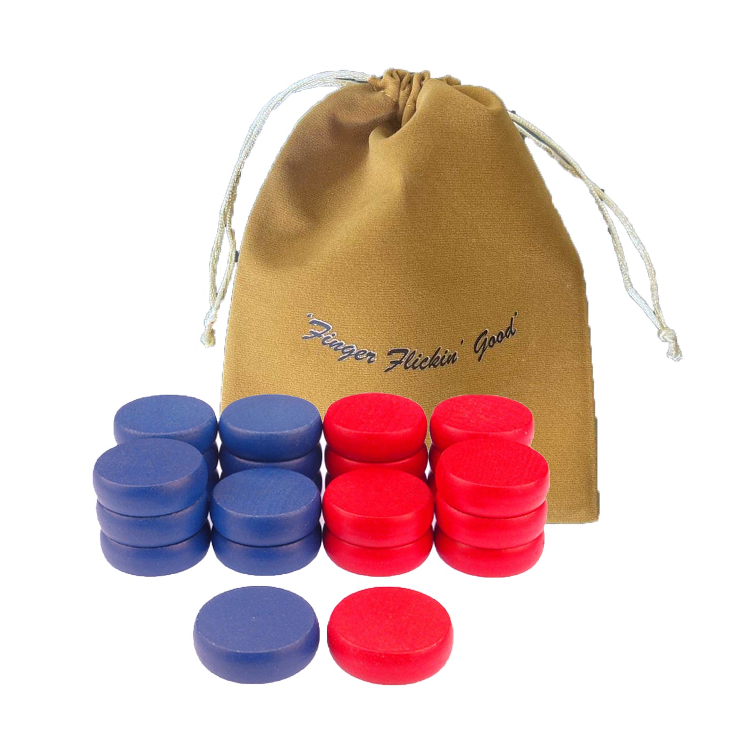 Crokinole Tournament Discs - 13 Blue and 13 Red - Size 1-1/4" - 24 Needed + 2 Spare Discs - Bag Included - Carrom Alternative