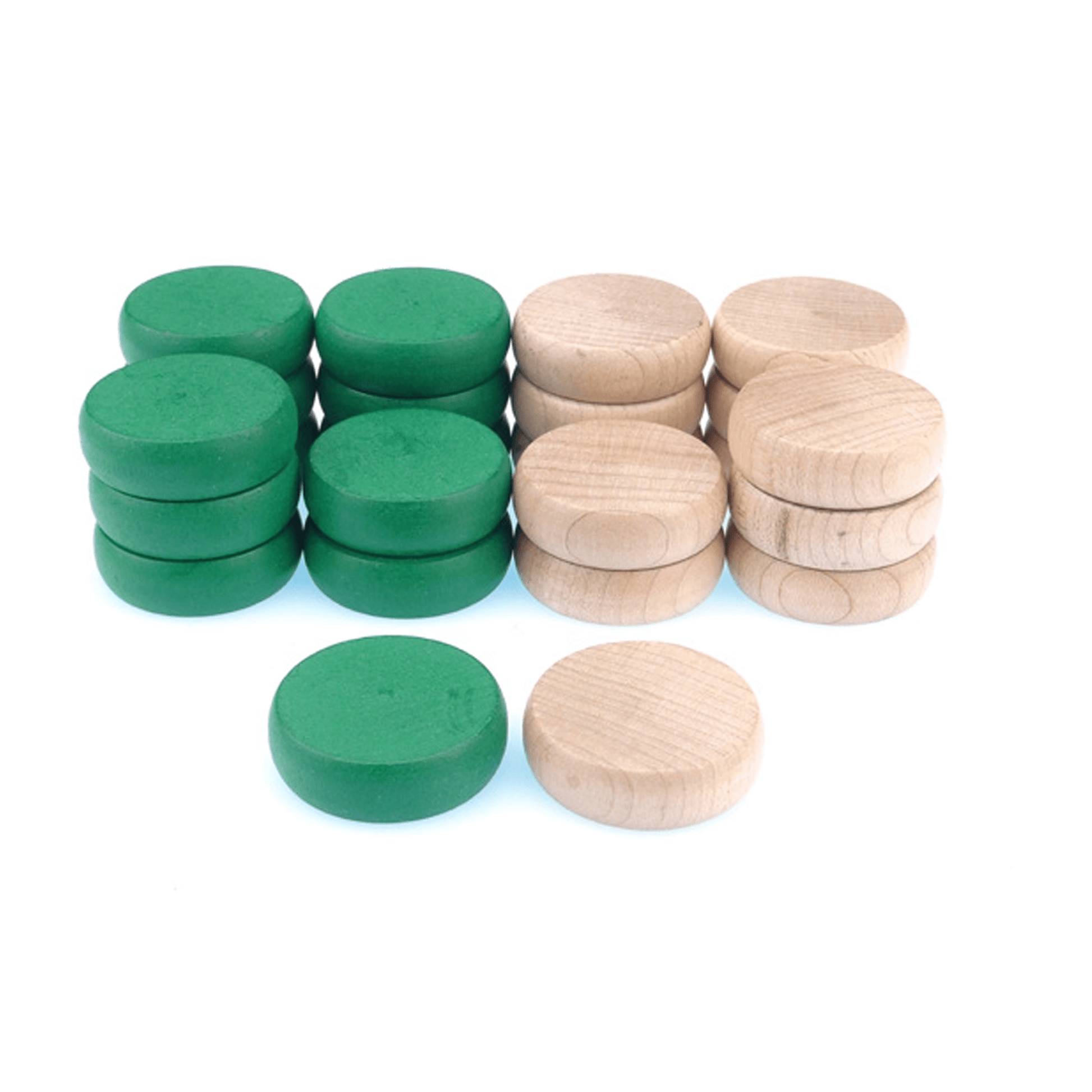 26 Green & Clear Crokinole Tournament Discs + Bag (13 Green & 13 Clear) - Crokinole Europe