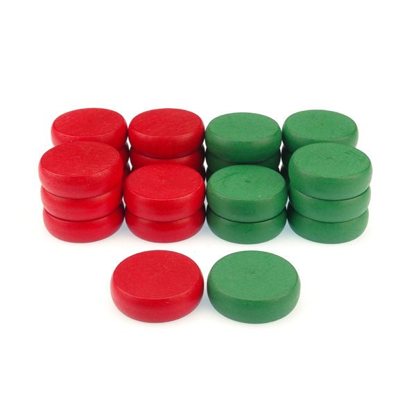 26 Green & Red Crokinole Tournament Discs + Bag (13 Green & 13 Red) - Crokinole Europe