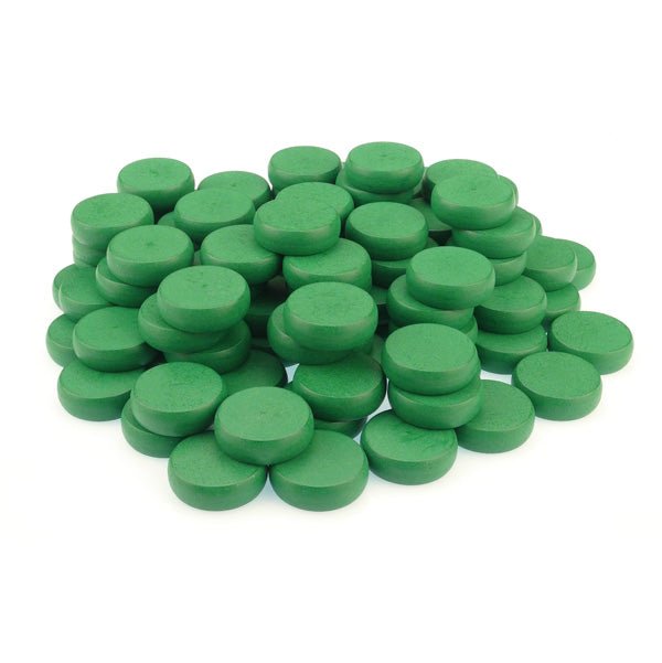 26 Green & White Crokinole Tournament Discs + Bag (13 Green & 13 White) - Crokinole Europe